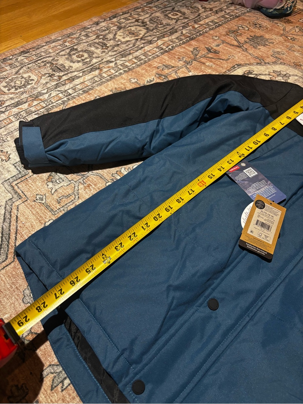 Kids Winter Parka Jacket with Faux Fur Trim - Blue & Black - Picture 7 of 8